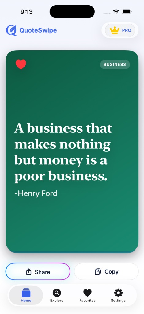 QuoteSwipe App Interface